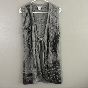 Alberto Makali Grey Wool Blend Sweater Vest Size S Textured Tie Front Boho Artsy